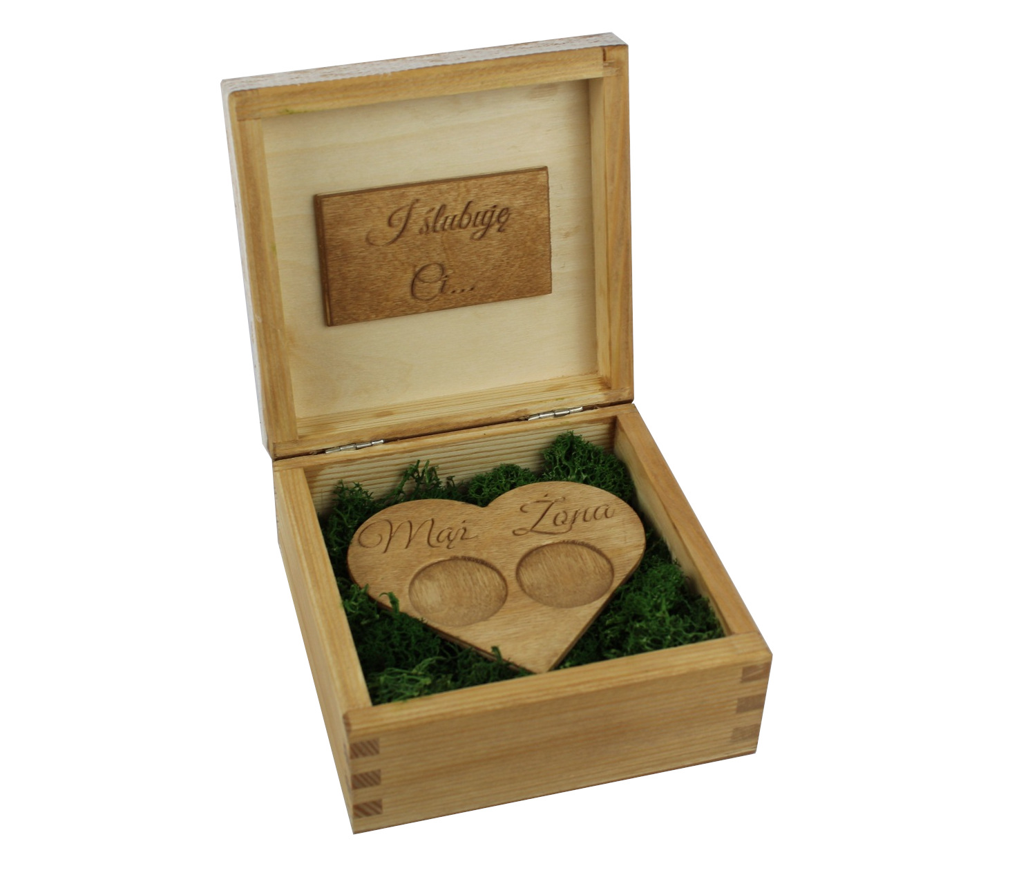 Pudełko na obrączki drewniane mech typ 2