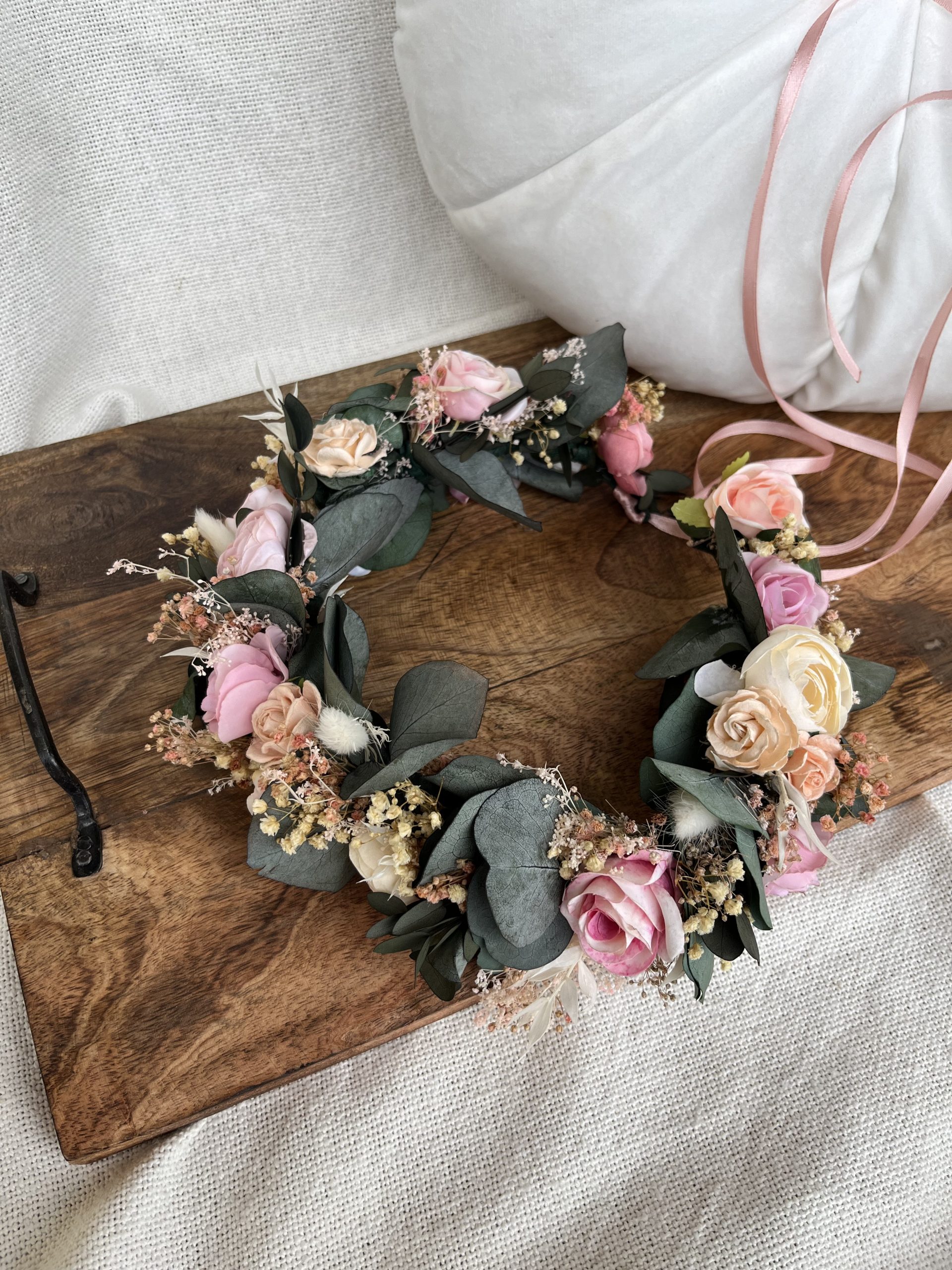 Boho Wianek ślubny – Eukaliptus i Gipsówka