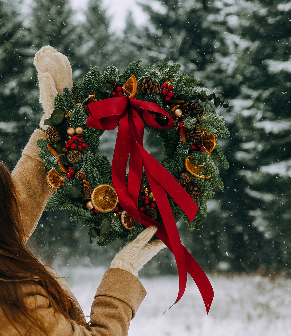 Wianek świąteczny żywy- Magiczna KOKARDKA, XL