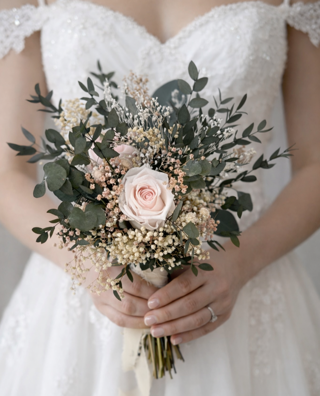 BUKIET ŚLUBNY preparowany- Brzoskwiniowy Zachód Słońca